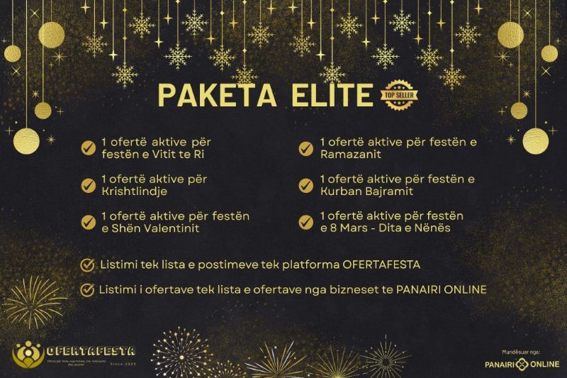 Paketa ELITE nga platforma OFERTAFESTA me 6 oferta aktive per festat e f...